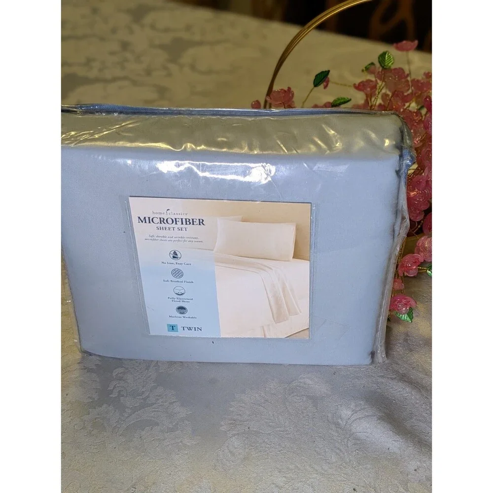 Home Classics Twin Microfiber Sheet Set Blue Solid Wrinkle-Resistant No Iron